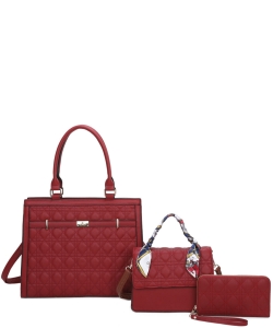3in1 Fashion Satchel Bag with Mini Bag and Wallet Set DO-2342-T3 BURGUNDY